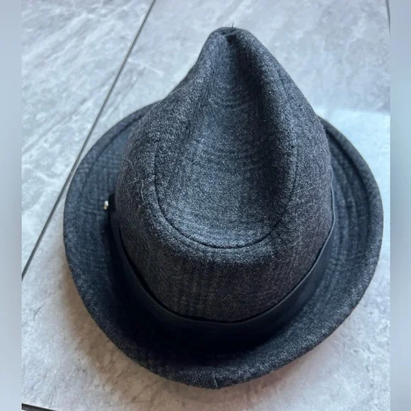 Stetson "All American" Fedora Mens charcoal Textured Herringbone Pattern, Rivet - Picture 5 of 9